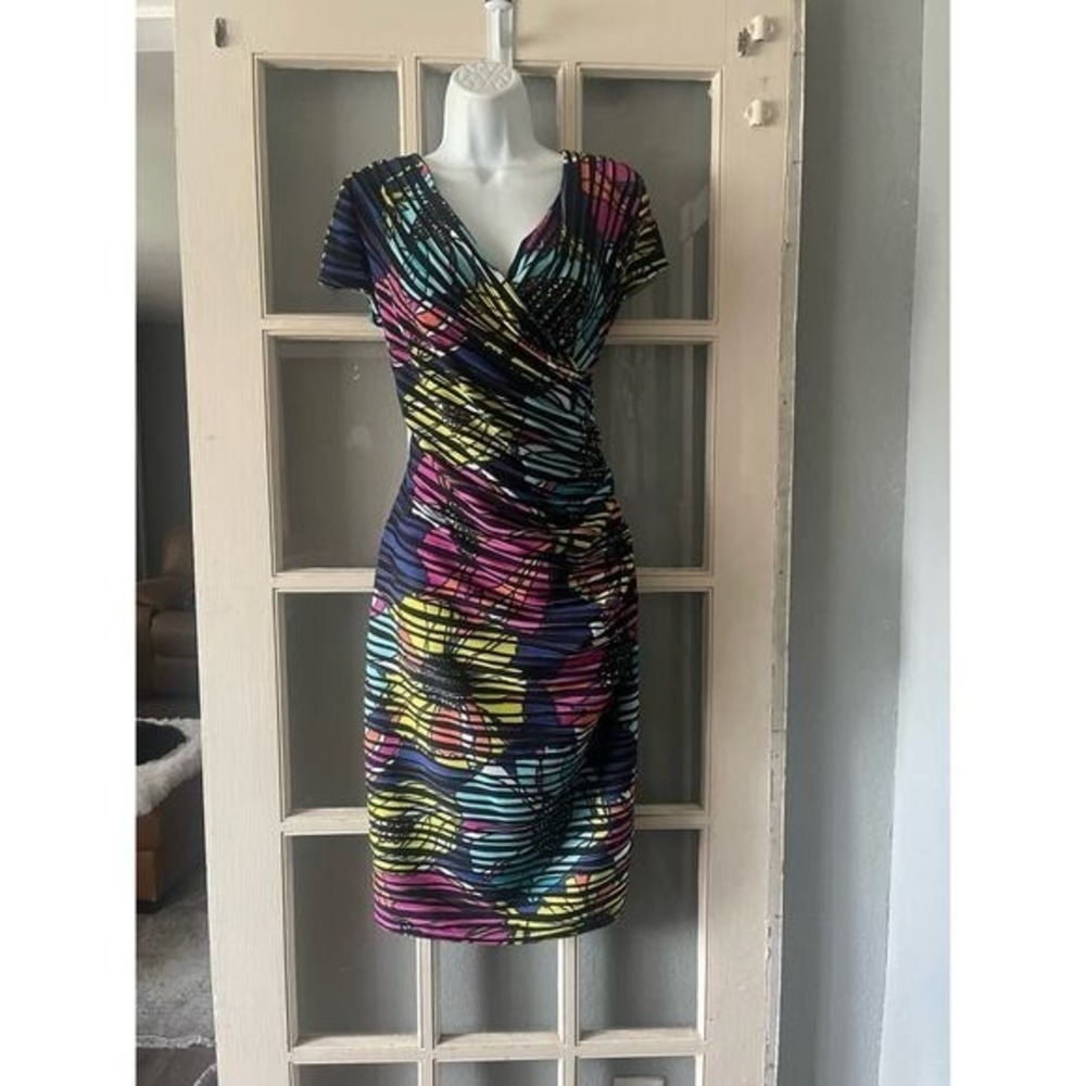 Joseph Ribkoff Ruched Multicolored Dress - Picture 3 of 7